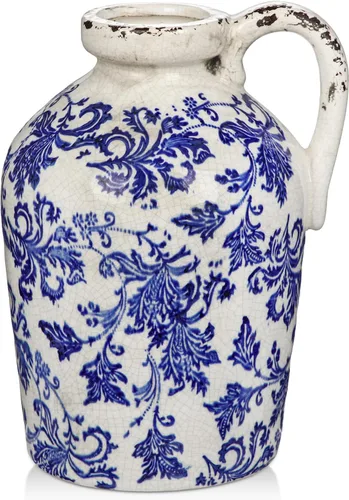 Miniatura 8 de Jarrón de cerámica azul de 12.5 pulgadas para decoración del hogar, florero decorativo grande, florero bohemio de cerámica para flores, florero