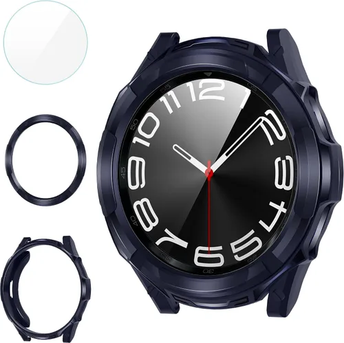 Miniatura 9 de Suoman Funda 3 en 1 para Samsung Galaxy Watch 6 Classic de 1.850 in, protector de pantalla de vidrio templado HD, cubierta protectora completa