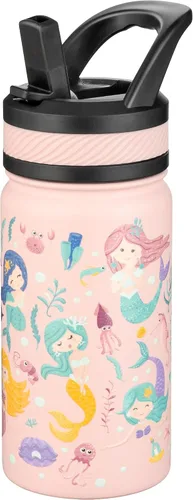 Miniatura 31 de Fanhaw Botella de agua aislada para niños de 14 onzas con tapa de pajita – Acero inoxidable de doble pared al vacío, a prueba de fugas, botellas