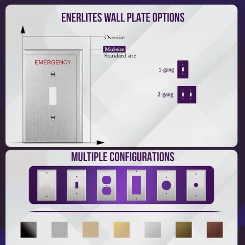 Miniatura 88 de ENERLITES Placa de Pared Metálica para Interruptor de Luz de Palanca, Acero Inoxidable 201, Resistente a la Corrosión, Tamaño Estándar 1-Gang 4.50