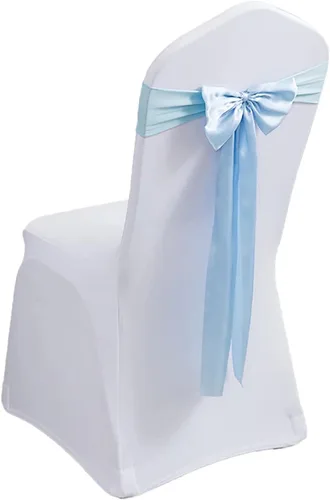 Paquete de 100 bandas de elastano para silla, lazos de satén de color azul para bodas, eventos, banquetes, hoteles, hogar y cocina, 100 unidades
