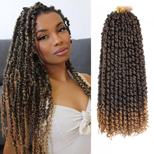 Miniatura 24 de Leeven Cabello de Ganchillo para Mujeres 16 Pulgadas Cabello de Passion Twist Pre-Retorcido 8 Paquetes Ombre Marrón Pre-Enrollado Bomb Crochet #T30