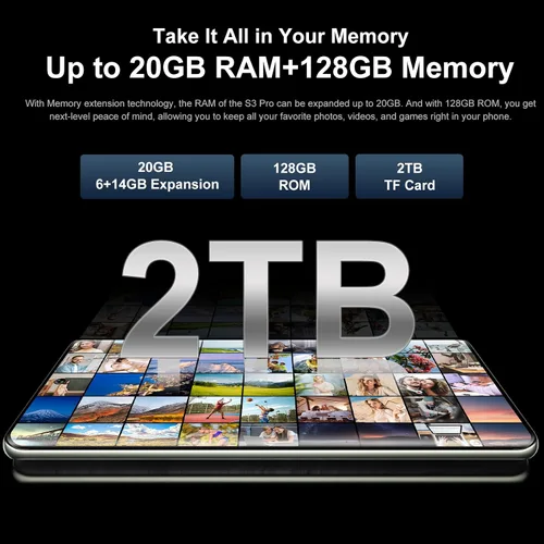 Miniatura 2 de FOSSIBOT S3 Pro - Teléfono inteligente desbloqueado, 20 GB+128 GB+2 TB, pantalla curva AMOLED de 6.67 pulgadas+pantalla trasera de 1.09 pulgadas