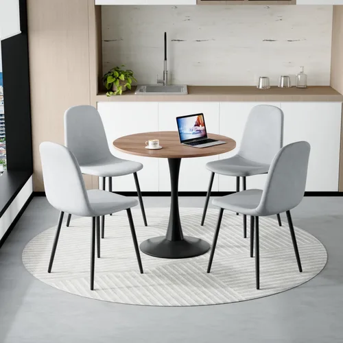 Miniatura 17 de Mesa redonda de cocina y sillas para 4, mesa de comedor redonda pequeña con sillas de gamuza de tela, juego de mesa de bistró de 32 pulgadas