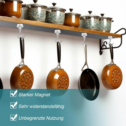 Miniatura 5 de MAGXCENE 50 ganchos magnéticos resistentes, 3 ganchos magnéticos de tierras raras fuertes de diferentes tamaños para colgar, refrigerador, imanes