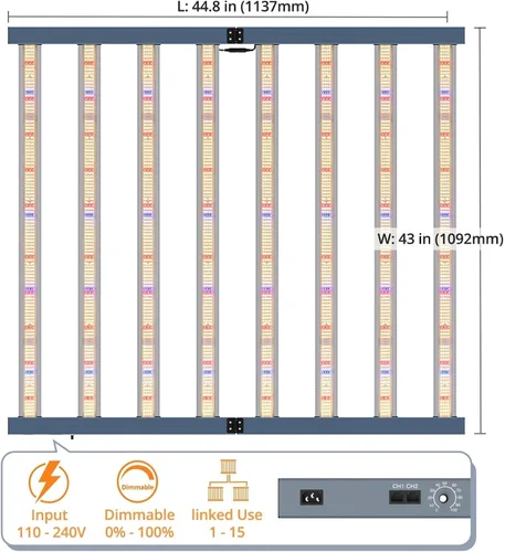 Miniatura 4 de Luz de crecimiento, luces LED de crecimiento de espectro completo, luces de crecimiento plegables y regulables estilo barra de conexión en cadena