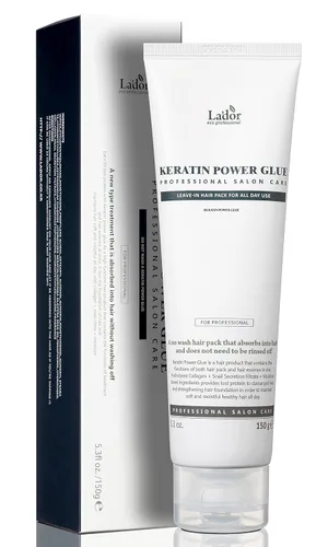 LADOR Keratin Power Glue - Acondicionador sin enjuague, máscara de tratamiento para el cabello, protector del calor, brillo brillante, caracol,