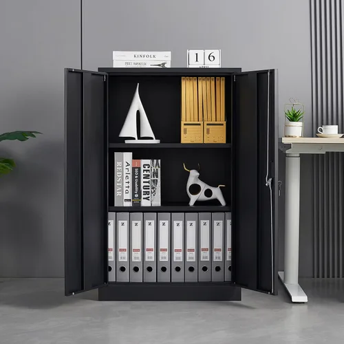 Miniatura 2 de Gabinete de almacenamiento de metal con puertas y estantes, gabinetes de garaje negros, gabinete de almacenamiento con cierre de acero para almacén