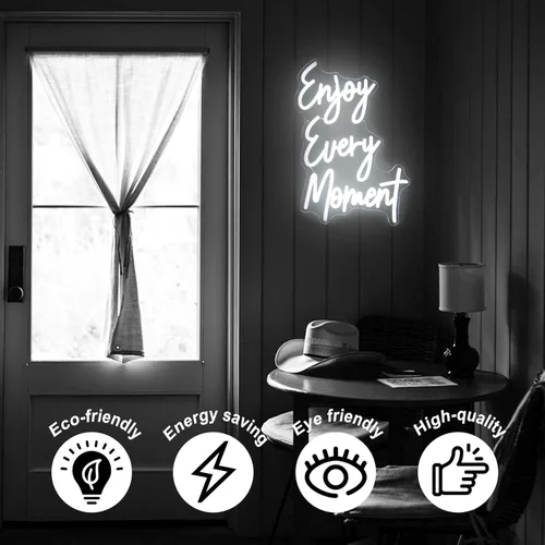 Miniatura 4 de Disfruta Cada Momento Letreros de Neón para Pared Letras de Neón Blancas Luces LED Letrero de Letras Dimmable Luces Iluminadas para Dormitorio Bar