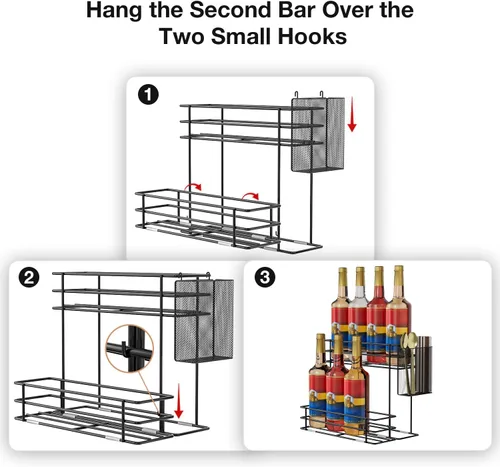 Miniatura 5 de OVICAR Organizador de jarabe de café, soporte para 8 botellas para barra de café y accesorios de estación con popote y cesta para cápsulas, 2