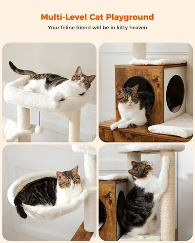 Miniatura 7 de MUTTROS Árbol para gatos con recinto para caja de arena, árbol moderno de 50" para gatos grandes/gordos con condominio para gatos, muebles de madera