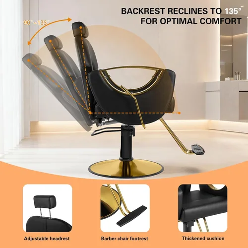 Miniatura 5 de Silla de peluquería hidráulica, sillas de salón Silla giratoria de 360 grados, altura ajustable para estilista de peluquería de salón de tatuajes