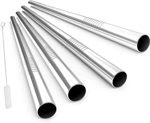 Alink pajitas para bebidas de acero inoxidable, extraanchas, reutilizables, pajitas de metal para batidos, juego de 4 unidades con 12 mm X 9 Plateado