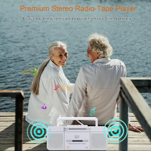 Miniatura 8 de Reproductor de cassette Boombox, radio AM/FM portátil estéreo con Bluetooth, USB, altavoz grande doble, conector para auriculares, grabación a