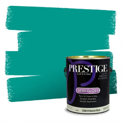 Miniatura 247 de Prestige Paints - Pintura exterior e imprimación en uno, 1 galón, plano, compatibilidad comparable con el color menta «Whipped Mint» de Behr