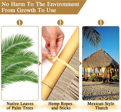 Miniatura 3 de Sawysine Rollo de paja mexicana para techo Tiki Hut, rodillos de paja de palma para Tiki Bar, Pato ciego Paraguas de patio, Palapa Artificial Gris