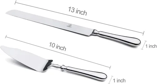 Miniatura 2 de Juego de 2 cuchillos y servidor para pastel de boda, juego de corte de pastel de acero inoxidable 18/10, cuchillo cortador de pasteles