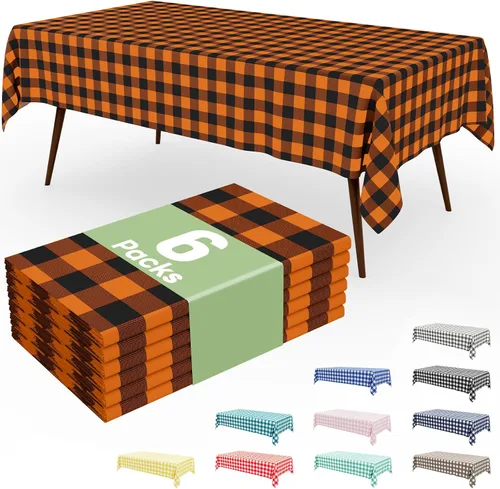 Miniatura 11 de Smiry Paquete de 3 Manteles Desechables de Cuadros Gingham Color Caqui - 54" x 72" Mantel de Plástico de Servicio Pesado, Cubiertas de Mesa
