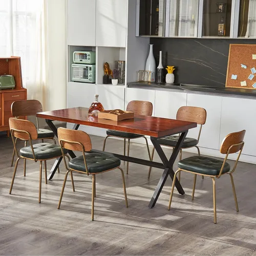 Miniatura 9 de Juego de 2 sillas de comedor modernas de mediados de siglo, sillas retro con asiento tapizado de piel sintética y respaldo de madera maciza y patas