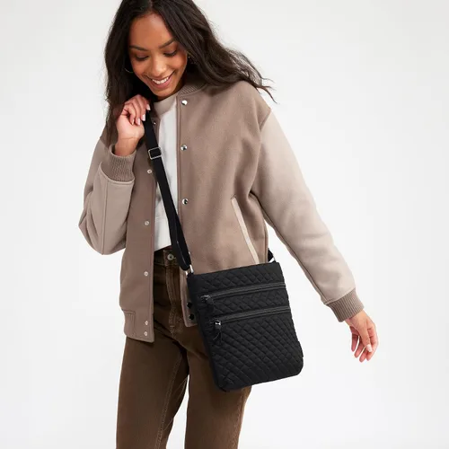 Miniatura 6 de Bolso cruzado hipster de algodón con triple cremallera para mujer