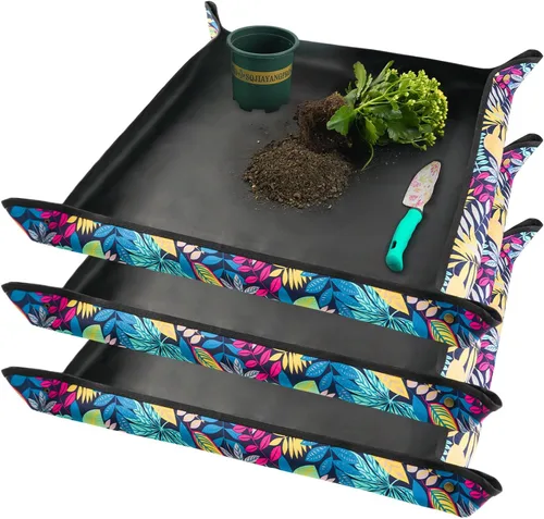 Miniatura 12 de Alfombrilla grande de 39.5" X 31.5" para trasplantar plantas de interior y control de tierra, bandeja portátil para macetas, regalos de plantas
