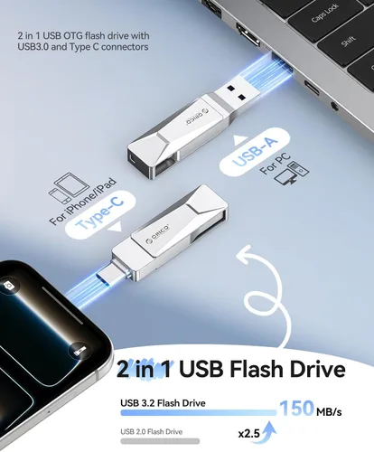 Miniatura 2 de ORICO Unidad flash USB 3.0 de doble puerto de 32 GB, 150 MB/s de lectura de 70 MB/s, escritura de 70 MB/s, inspirada en Cybertruck con rotación