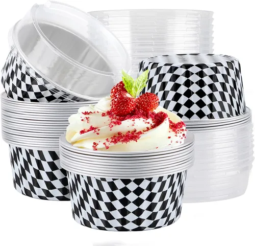 Miniatura 30 de EUSOAR Moldes de Papel de Aluminio para Hornear, 5oz 50 piezas Moldes Reutilizables para Cupcakes con Tapas, 3.34x2.59x2.35 pulgadas 125ml Moldes