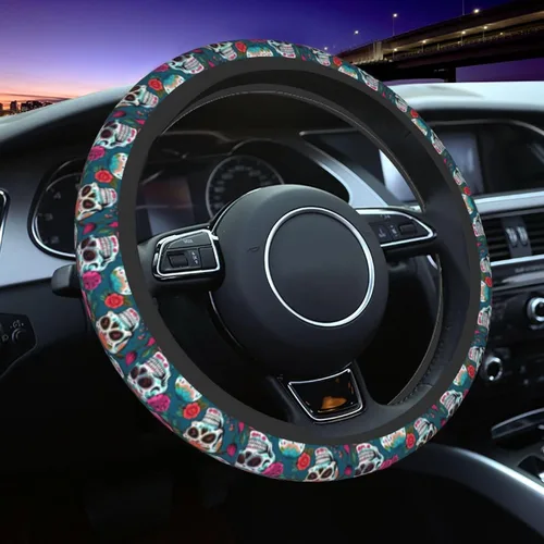 Miniatura 21 de Funda para volante con diseño de vaca, antideslizante, transpirable, absorbente de sudor, adecuada para SUV, camioneta, camión, automóvil