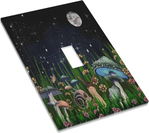 Miniatura 3 de Placa de pared de 1 cuadrilla de hongos, plantas, hojas, placa de pared de palanca única, caracoles, luna, dispositivo eléctrico, cubierta de Plato