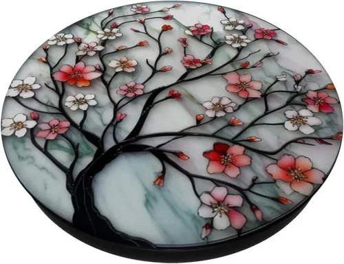 Miniatura 2 de vidrieras de color agua flores de cerezo PopSockets Standard PopGrip