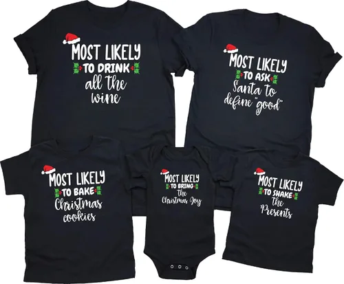 Camisetas navideñas a juego para la familia, divertidas camisetas de Navidad, camisetas de Navidad a juego, color negro