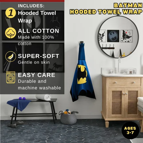 Miniatura 2 de Franco - Toalla con capucha de algodón muy suave para baño, piscina o playa, con licencia oficial, 24 x 50 pulgadas, Batman Batman - 2