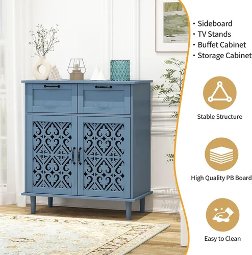 Miniatura 7 de Armario de almacenamiento de cocina con cajones - Armario decorativo con puerta tallada, aparador de piso buffet con almacenamiento, pequeña