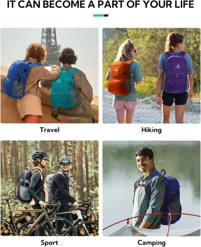 Miniatura 6 de WATERFLY Mochila de senderismo plegable: mochila de día de 25L ultra ligera para mujer y hombre - pequeña mochila plegable compacta para deportes al