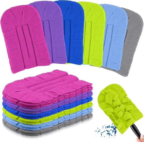 Miniatura 26 de Zubebe 12 piezas de repuesto de plumero de forro polar reutilizables, plumeros planos de plumas, almohadillas de limpieza lavables para múltiples