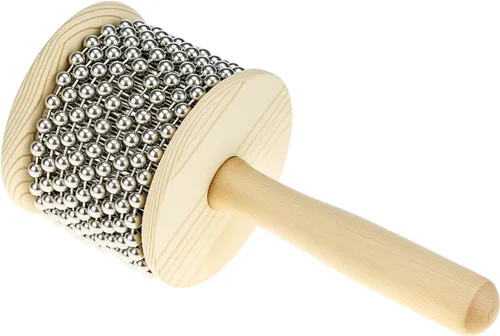 Miniatura 4 de QWORK Cabasa Instrumento musical de percusión de madera, coctelera de cuentas de acero inoxidable de 3.5 pulgadas con mango de madera