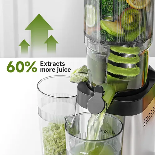 Miniatura 7 de Exprimidor de prensa en frío con autoalimentación extra de 5.2 pulgadas para verduras y frutas enteras, extractor de jugo con barrena grande