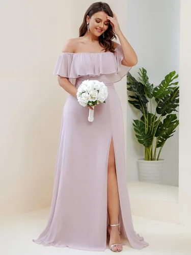 Miniatura 4 de Ever-Pretty Vestido formal de gasa con hombros descubiertos y mangas con volantes y abertura lateral para mujer 0968-PZUSA