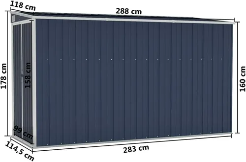 Miniatura 7 de vidaXL Cobertizo montado en la pared, acero galvanizado y almacenamiento de jardín de metal para herramientas, muebles, equipos, antracita