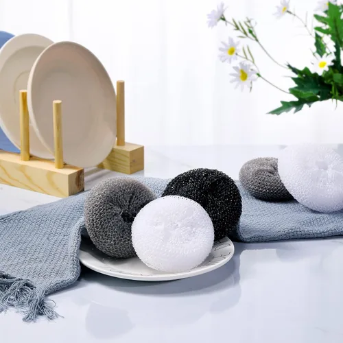Miniatura 5 de Blulu Estropajos de plástico para platos, almohadilla redonda de nailon, almohadillas de malla que no rayan (colores simples, 15 unidades)