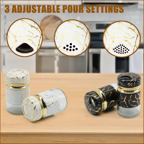 Miniatura 4 de Juego de saleros y pimenteros de vidrio blanco con agujeros de vertido ajustables, salero y pimentero de acero inoxidable, juego de salero