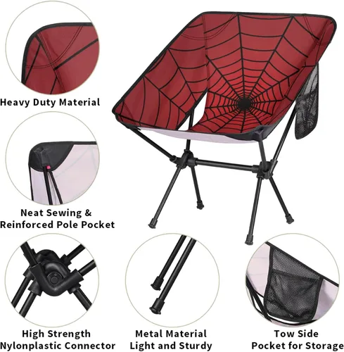 Miniatura 5 de Silla de camping portátil, sillas plegables para exteriores, silla ligera de tela roja, sillas de playa plegables al aire libre para adultos, pesca