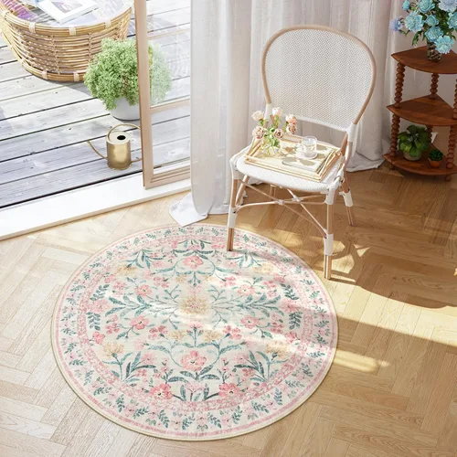 Miniatura 7 de Lahome - Alfombra redonda bóhema de color rosa claro de 4 pies, alfombras pequeñas circulares lavables para dormitorio de niños, alfombra circular