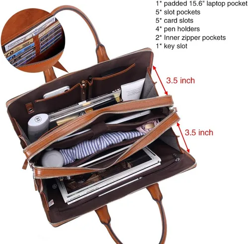 Miniatura 5 de CLUCI Maletines de cuero de cera de aceite para mujer, delgado, grande, para negocios, 15.6 pulgadas, bolsa de hombro vintage para hombre