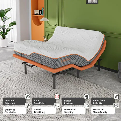 Miniatura 4 de ESHINE Base de cama ajustable individual XL con colchón híbrido de 14" Inclinación de almohada, control por aplicación inteligente, gravedad cero
