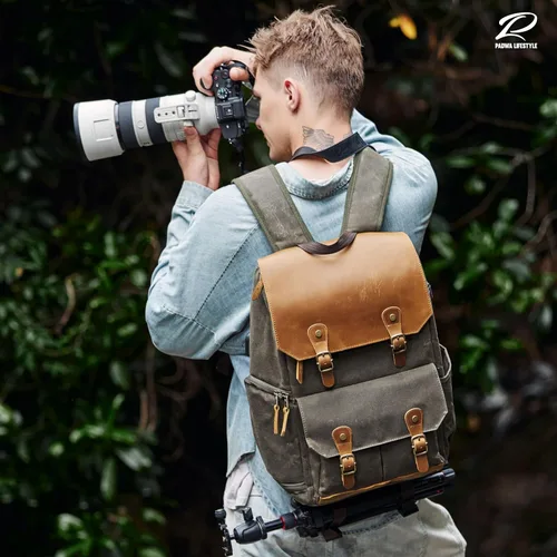 Miniatura 2 de Mochila para cámara Padwa Lifestyle - Bolsa de cámara de lona de memoria encerada resistente al clima para fotógrafos, Café