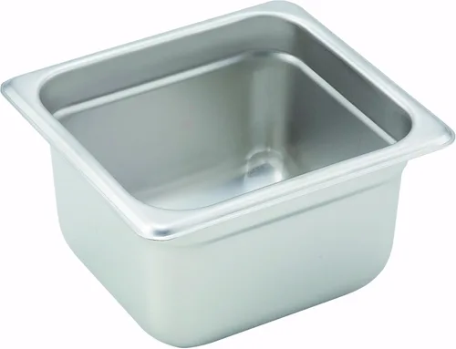 Winco Bandeja de comida de metal profundo de 1/6 de 4 pulgadas, bandeja de mesa de vapor, antiatascos, calibre 22