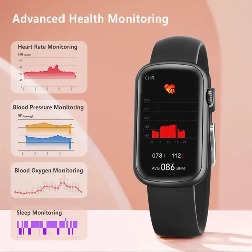 Miniatura 3 de FITVII Slim - Rastreador de actividad física con oxígeno en sangre, presión arterial, monitoreo de frecuencia cardíaca y sueño 24/7, rastreadores