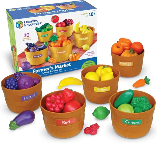 Learning Resources Farmer's Market Conjunto de Clasificación de Colores - Comida de juguete para niños, juguetes apilables para niños pequeños,