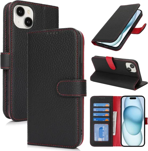 Miniatura 125 de Zouzt Funda para iPhone 11 de 6.1 pulgadas de piel auténtica con 4 ranuras para tarjetas, tarjetero con bloqueo RFID, tapa magnética, función atril
